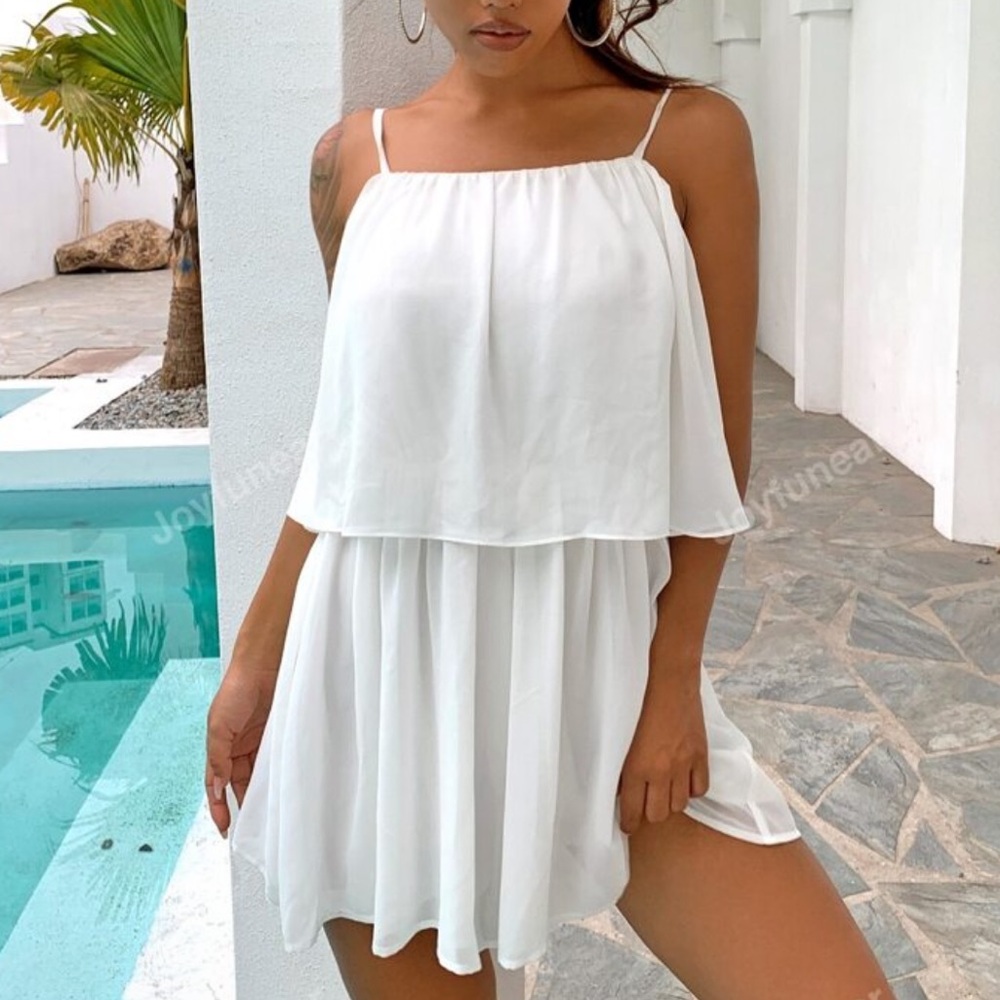 White Spaghetti Strap Romper; Size: Medium